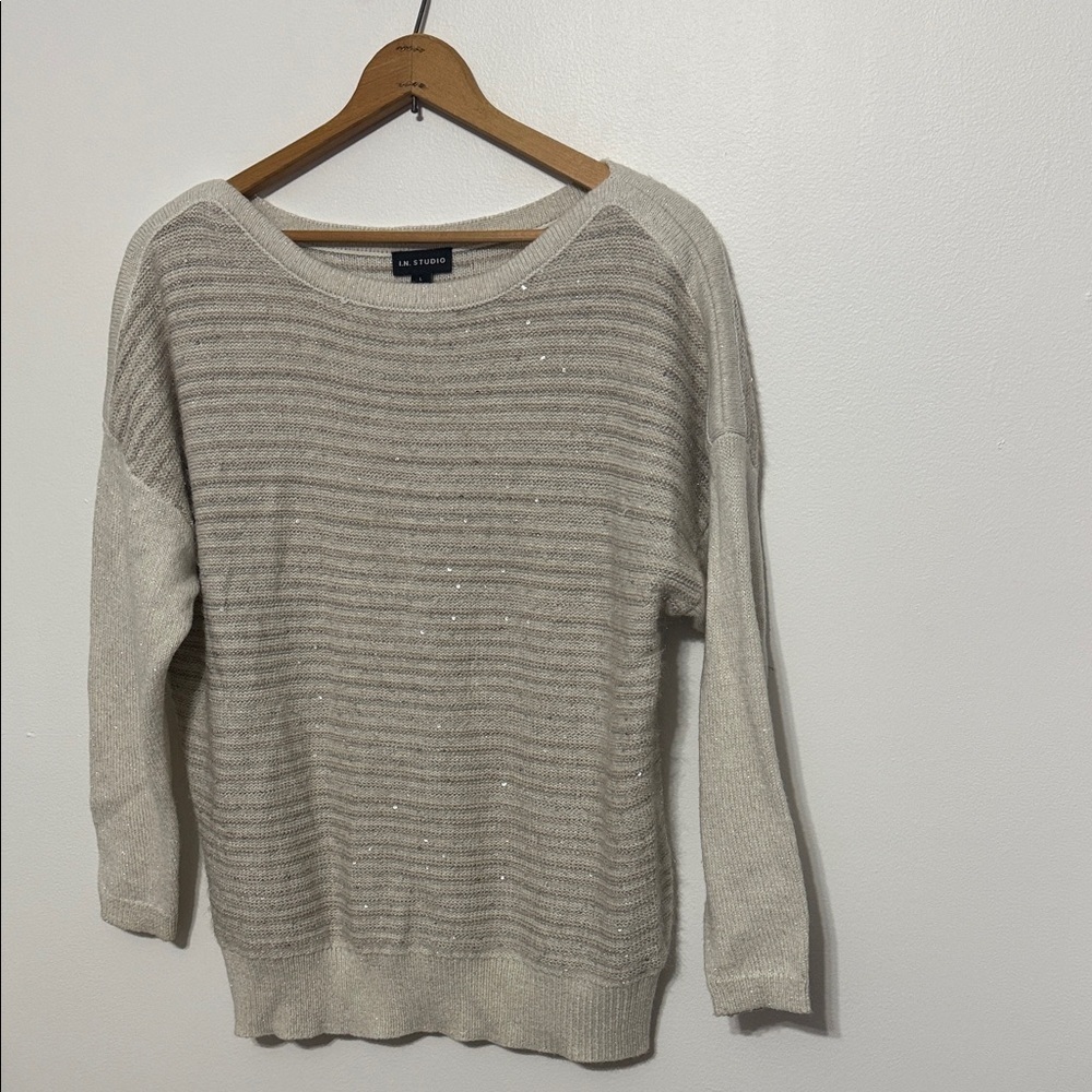 I.N studio Cream sparkled Striped Sweater